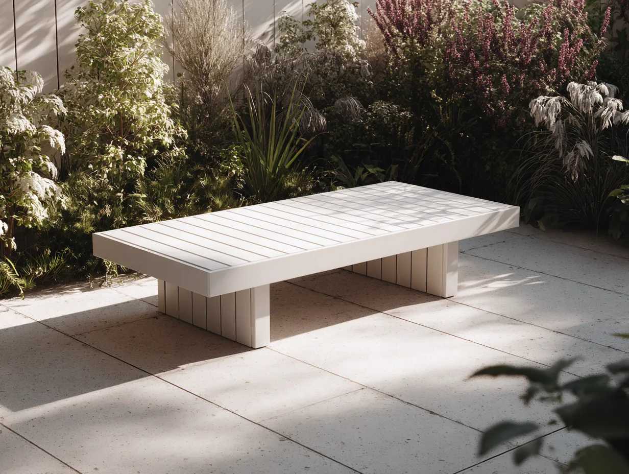 Table basse de jardin rectangulaire 140x70x40 cm - aluminium blanc - style minimaliste-Nestoliq