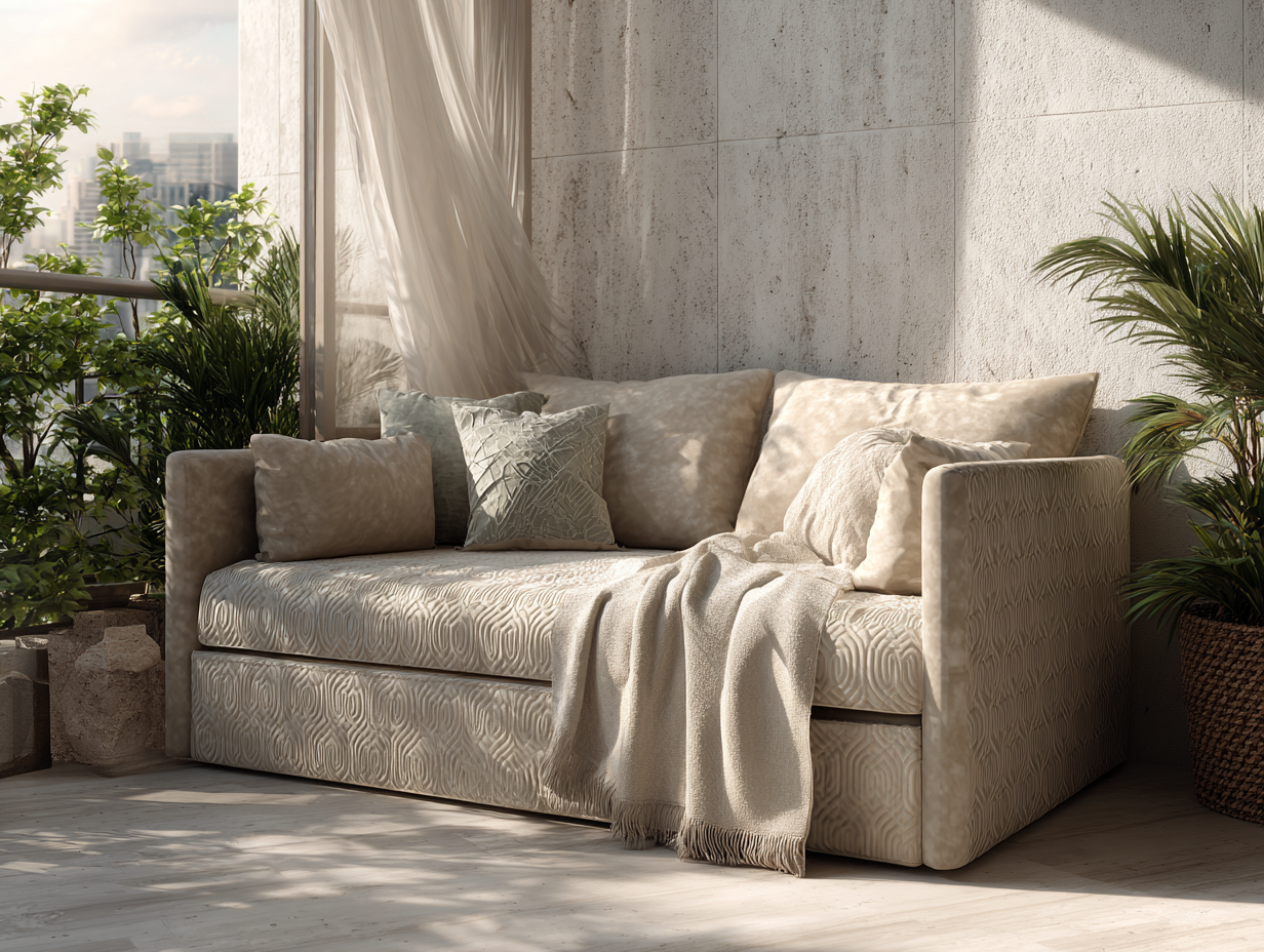 Lit banquette avec lit gigogne - tissu beige texturé 90x200 cm - design moderne naturel-Nestoliq