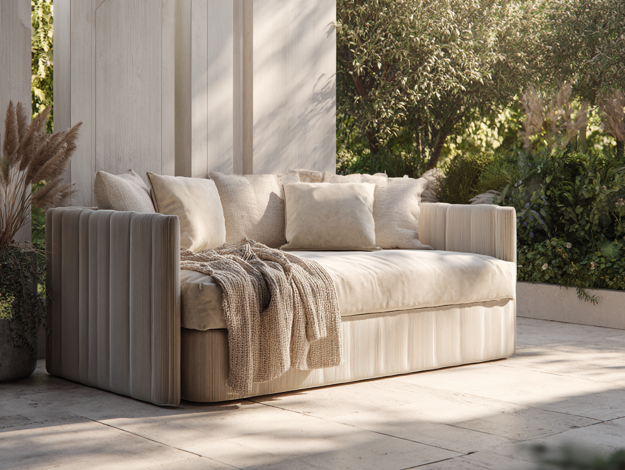 Lit banquette avec lit gigogne - tissu beige côtelé 90x200 cm - style contemporain chic-Nestoliq