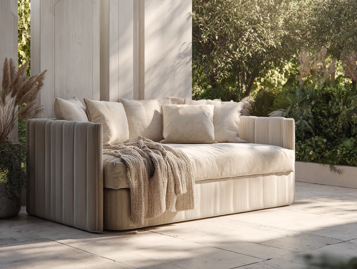 Lit banquette avec lit gigogne - tissu beige côtelé 90x200 cm - style contemporain chic-Nestoliq