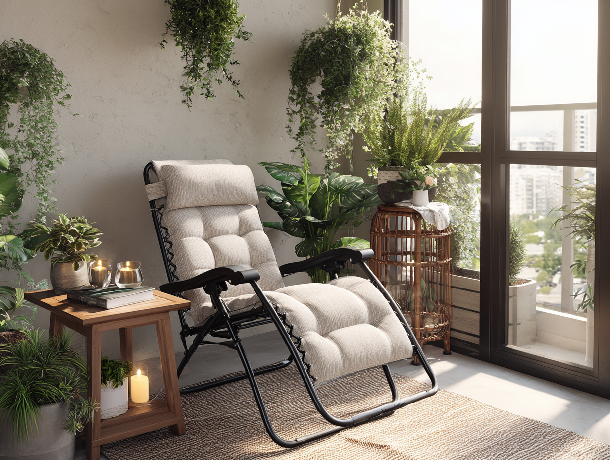 Chaise longue zéro gravité avec coussin rembourré - 165x65x110 cm - beige/gris/noir - usage extérieur et intérieur-Nestoliq