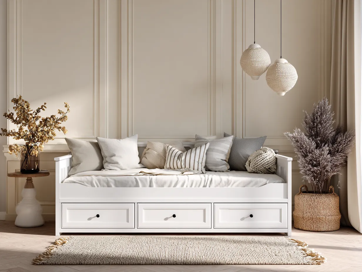 Lit simple en bois 90x190 cm - blanc - avec 3 tiroirs de rangement-Nestoliq