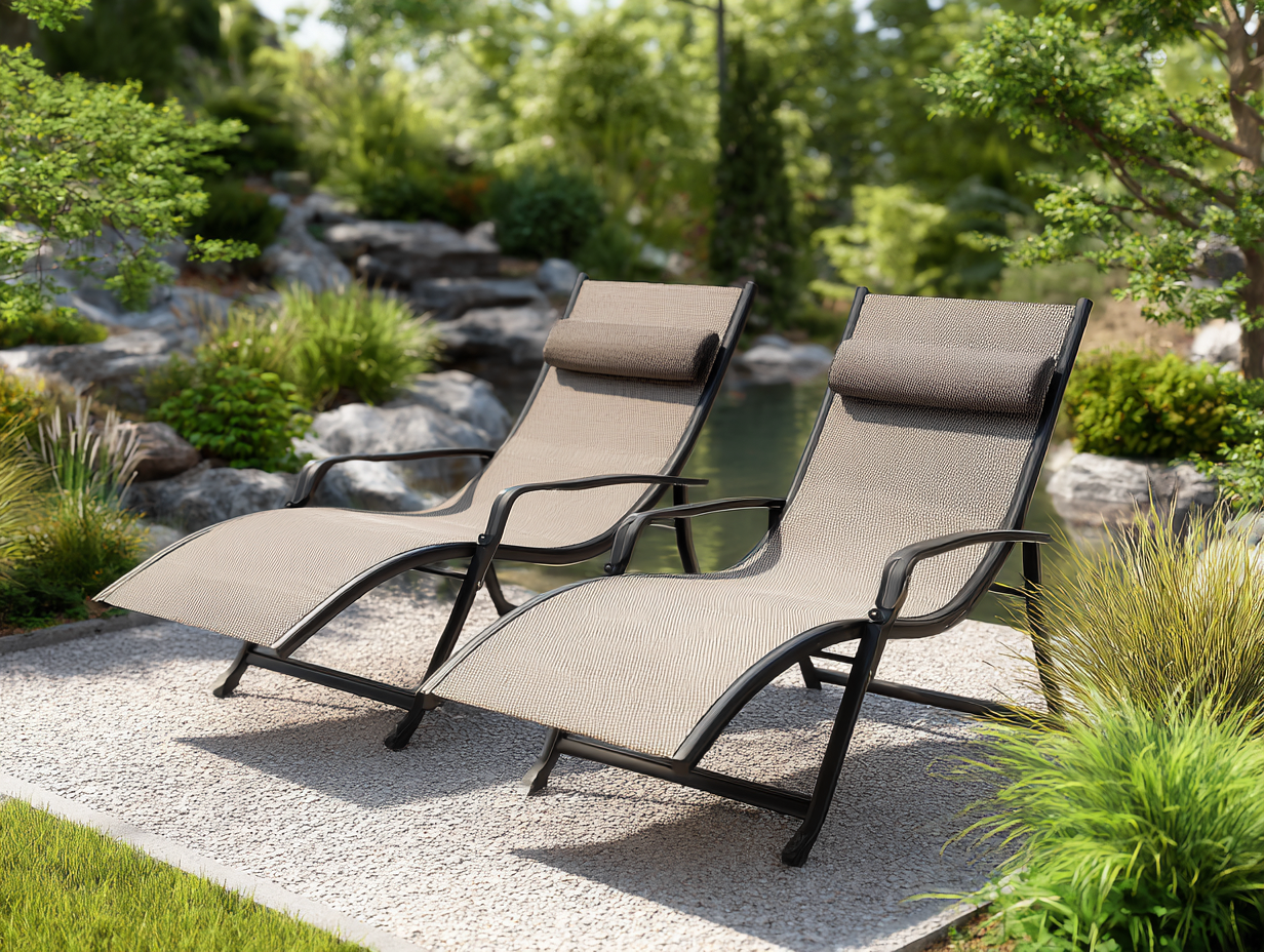 Lot de 2 chaises longues zéro gravité - structure en acier et toile textilène 112x66x92 cm - brun - usage extérieur-Nestoliq