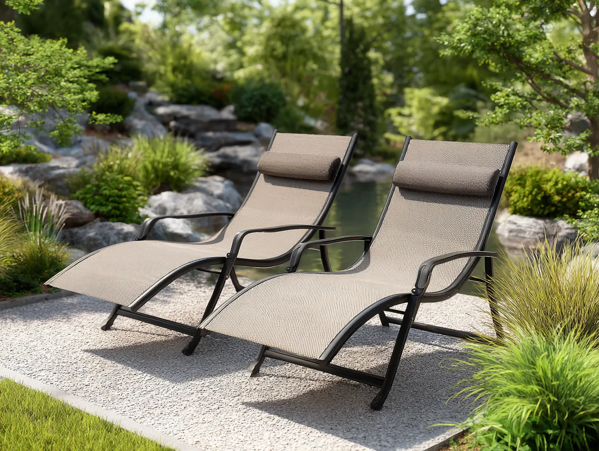 Lot de 2 chaises longues zéro gravité - structure en acier et toile textilène 112x66x92 cm - brun - usage extérieur-Nestoliq