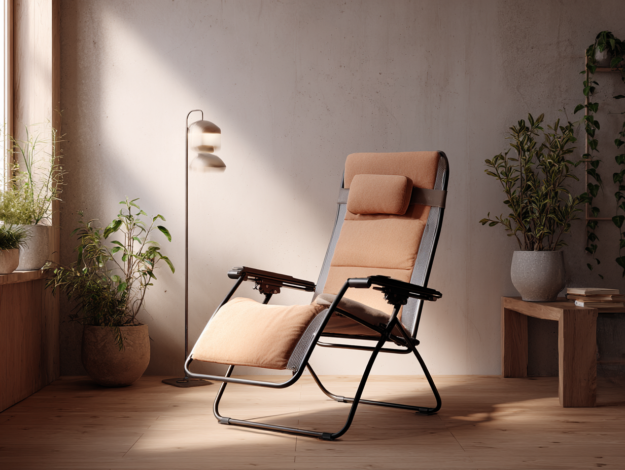 Fauteuil relax inclinable en métal et tissu 75x95x110 cm - beige - style moderne avec appui-tête-Nestoliq