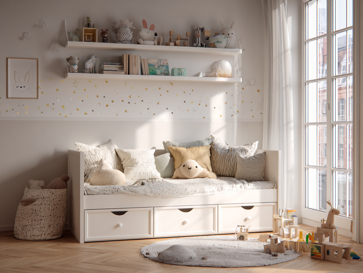 Lit banquette enfant blanc - 90x200 cm - avec 3 tiroirs de rangement-Nestoliq