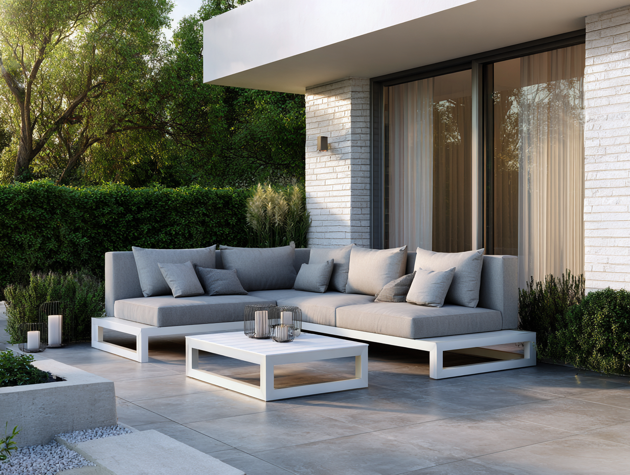 Salon de jardin d'angle aluminium 250x250 cm - gris - avec table basse - style moderne-Nestoliq