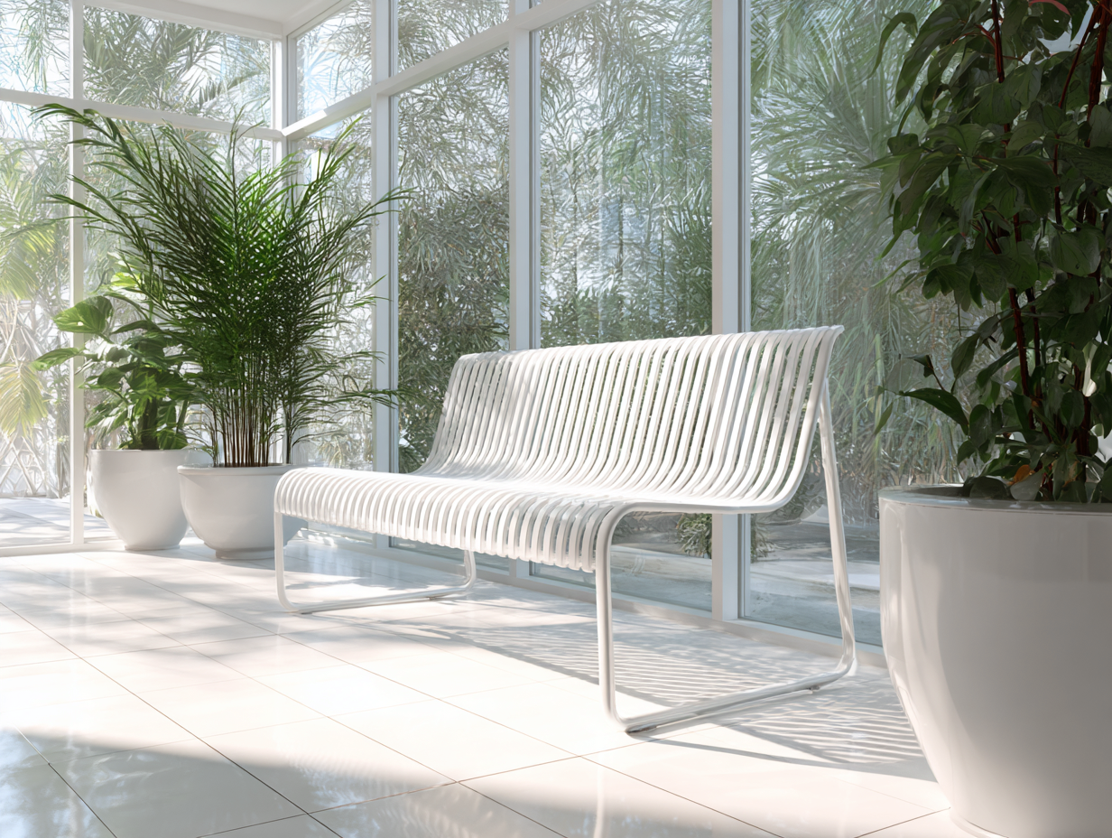 Banc de jardin en métal 160x60x80 cm - blanc - style moderne à lattes-Nestoliq