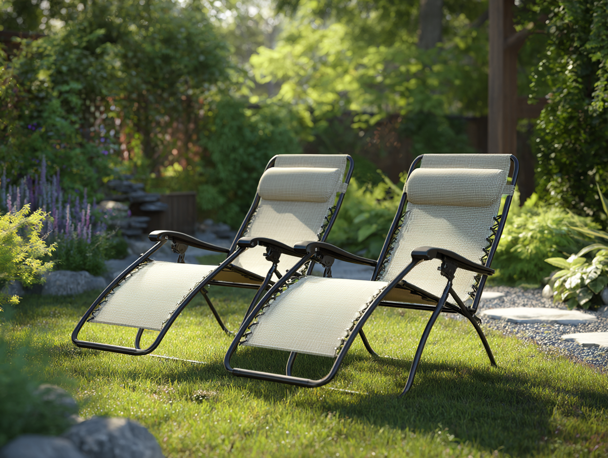 Lot de 2 chaises longues zéro gravité - métal et textilène 110x65x90 cm - beige/gris - usage extérieur-Nestoliq