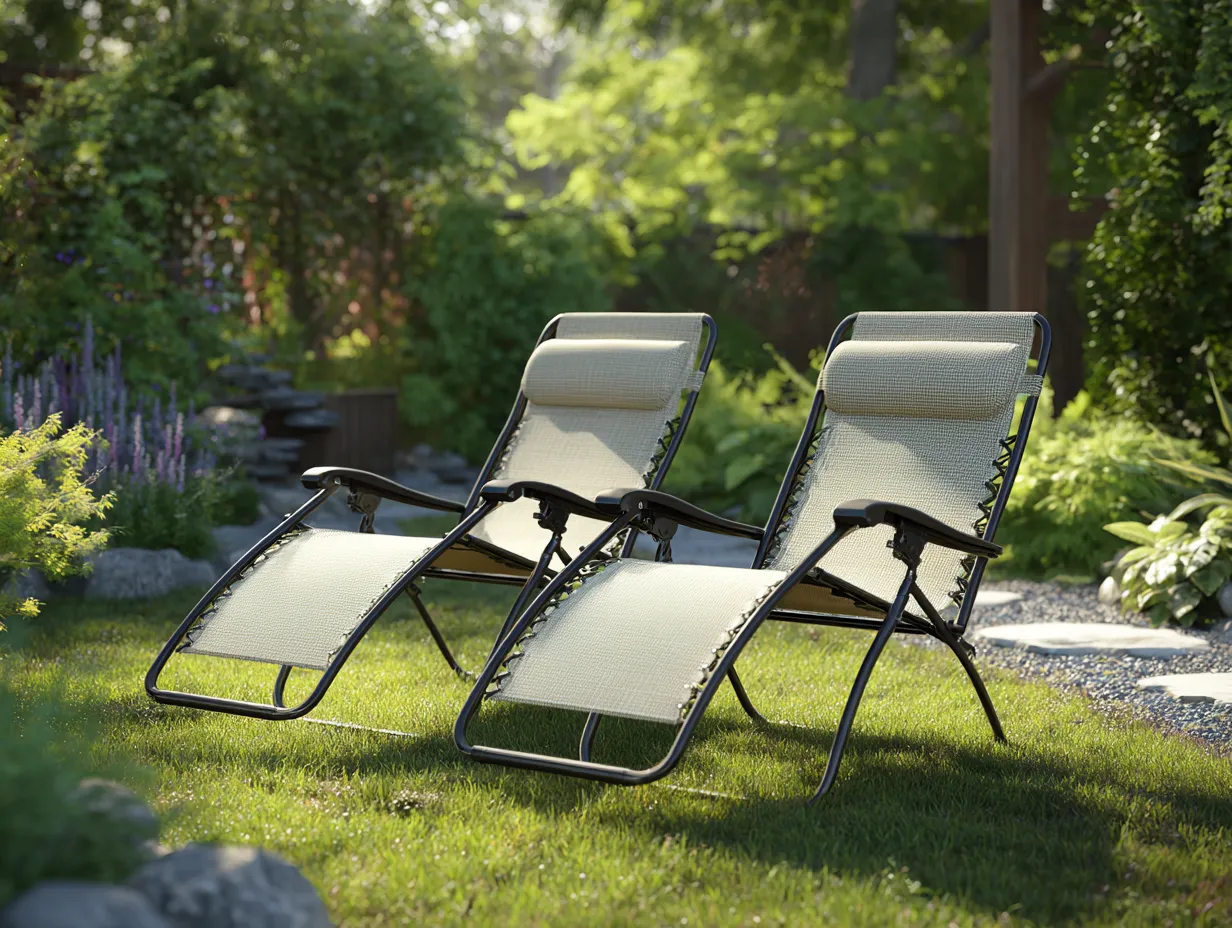 Lot de 2 chaises longues zéro gravité - métal et textilène 110x65x90 cm - beige/gris - usage extérieur-Nestoliq