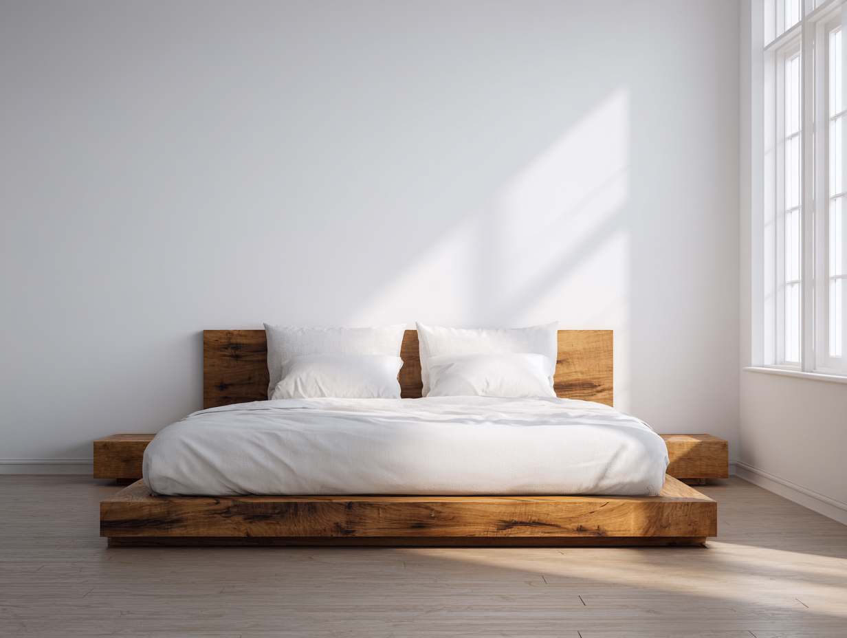 Lit king size en bois massif 180x200 cm - noyer foncé - style minimaliste-Nestoliq