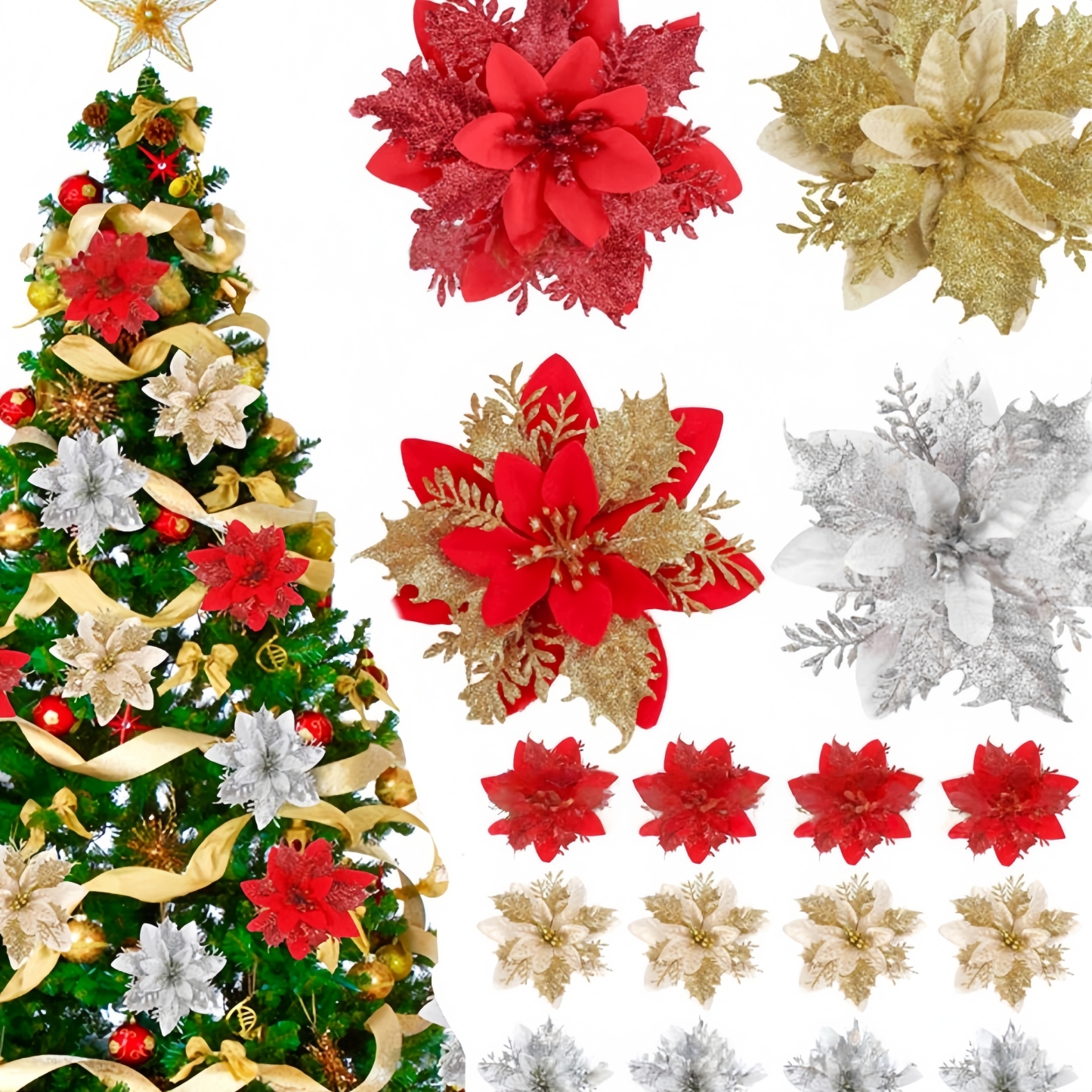 Christmas Tree Poinsettia Ornaments