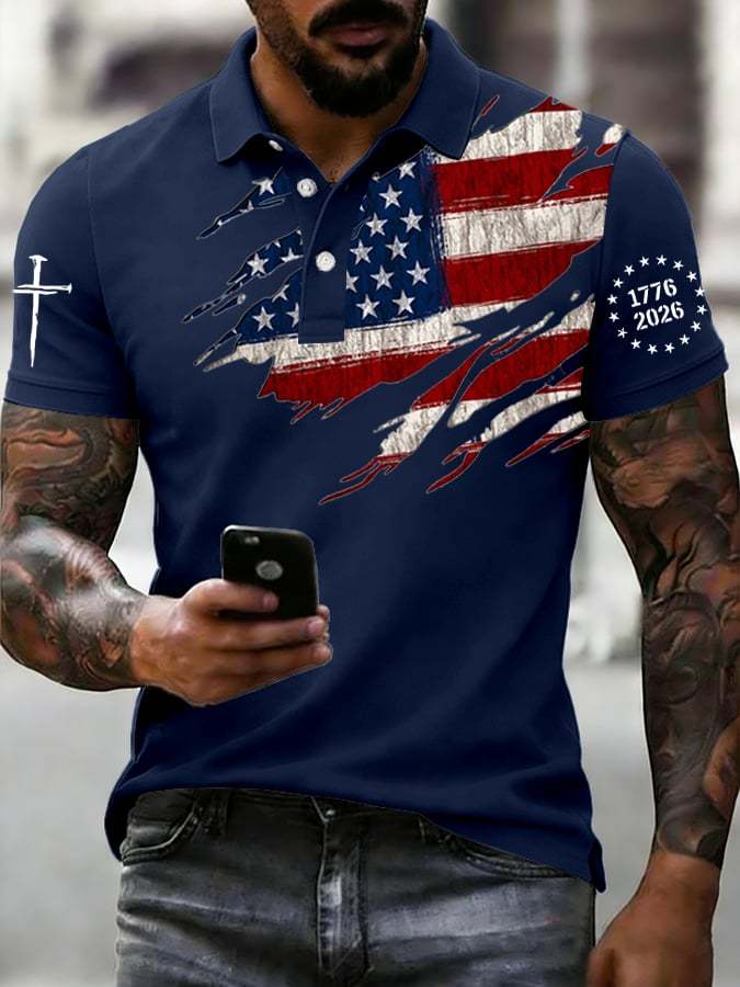 Men's 250th Anniversary National Flag Print Casual Polo Shirt