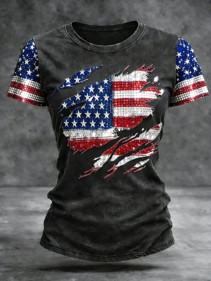 Women's Casual American 250th Anniversary Print T-shirt