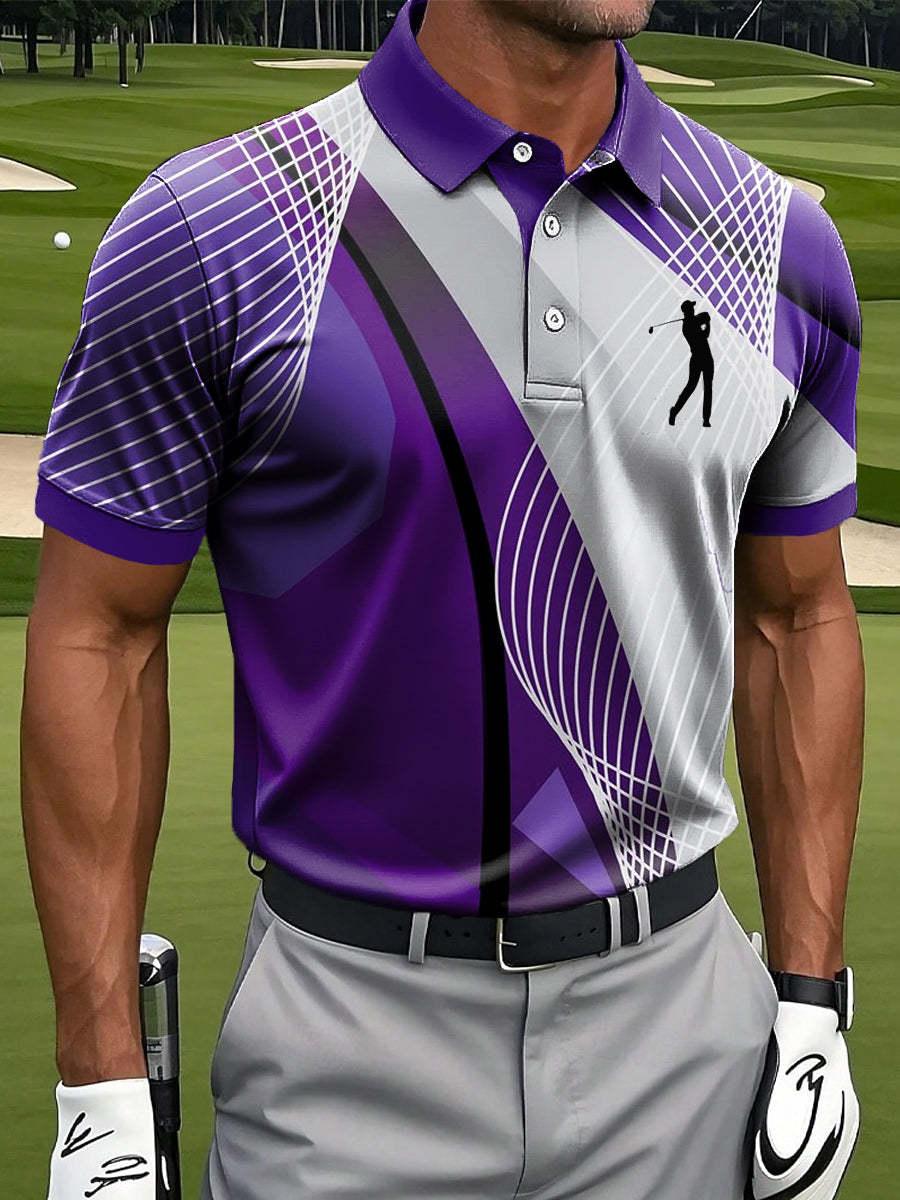 Men's Retro Art Line Ripple Print Casual Business Polo Shirt