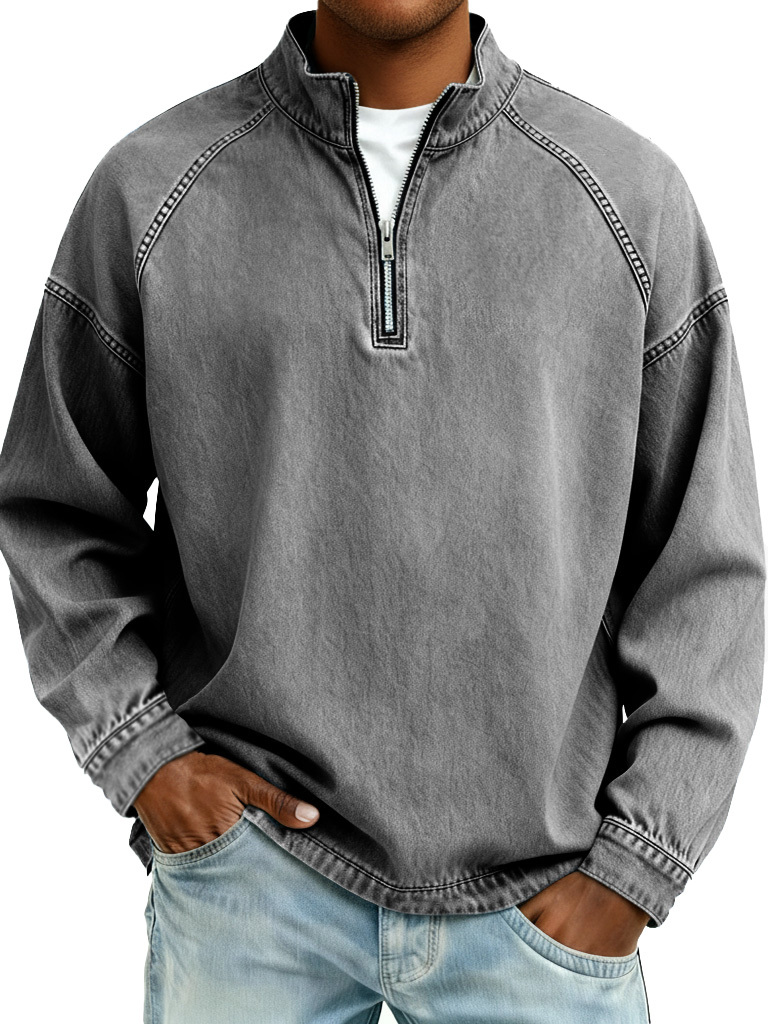 50% Off Today! - Men's Retro Fashion Distressed Raglan Sleeve Stand Collar Long-Sleeve Top