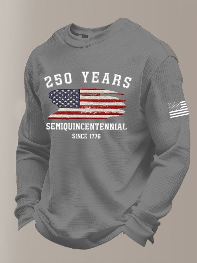 Men's 250th America Anniversary Casual Printed Waffle Fabric Long-Sleeved T-Shirt