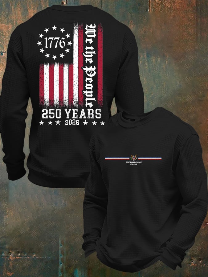 Men's Casual 250th Anniversary Commemorative Flag Waffle T-shirt