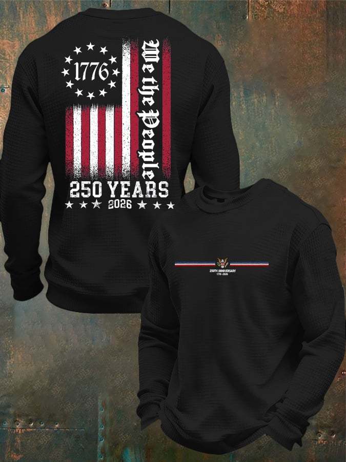 Men's Casual 250th Anniversary Commemorative Flag Waffle T-shirt