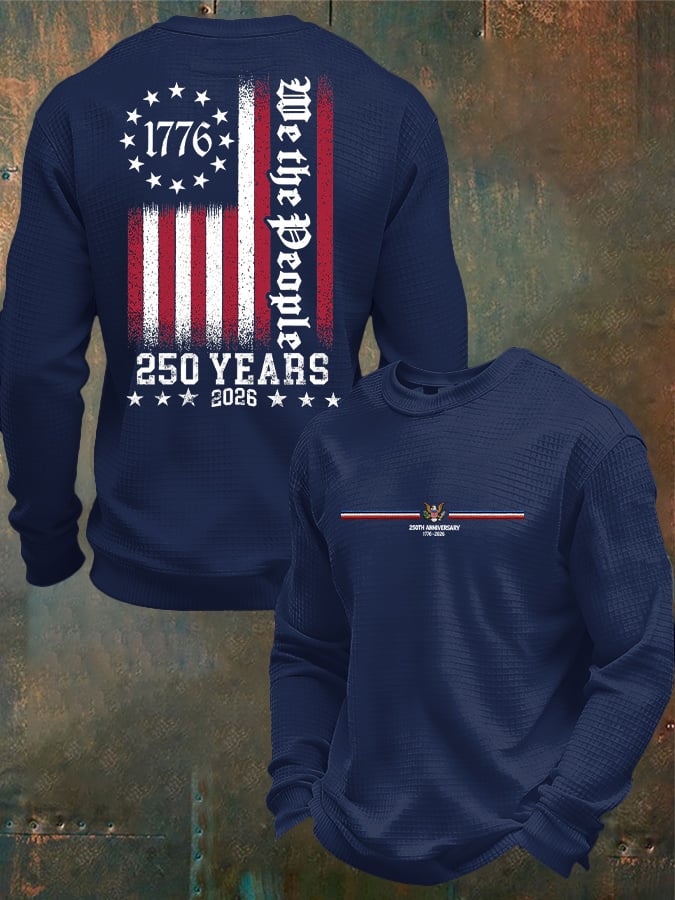 Men's Casual 250th Anniversary Commemorative Flag Waffle T-shirt