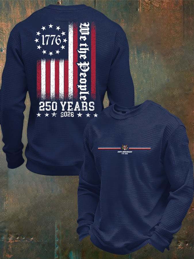 Men's Casual 250th Anniversary Commemorative Flag Waffle T-shirt