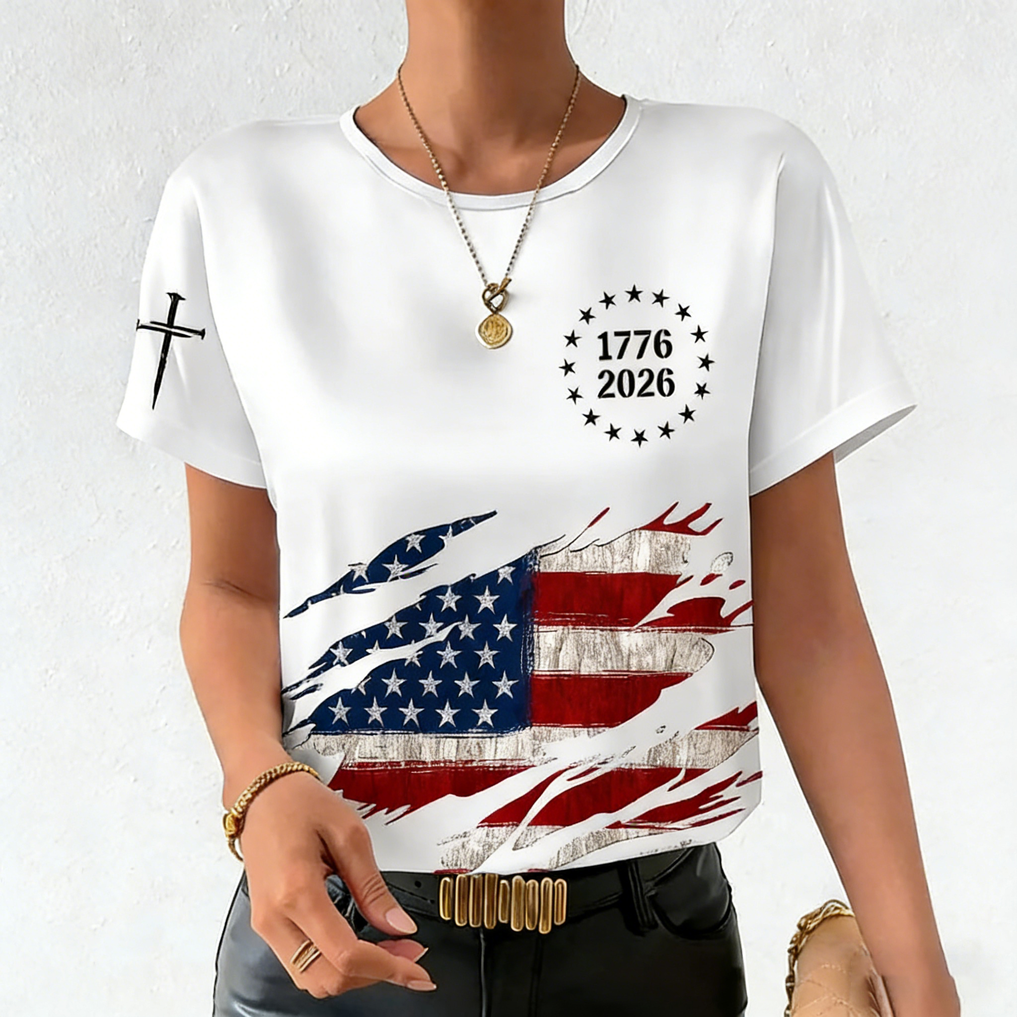 Women's 250th Anniversary National Flag Print Casual T-Shirt