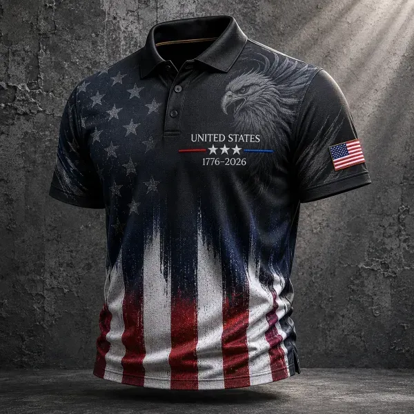 Men's America Flag Printed Polo Shirt