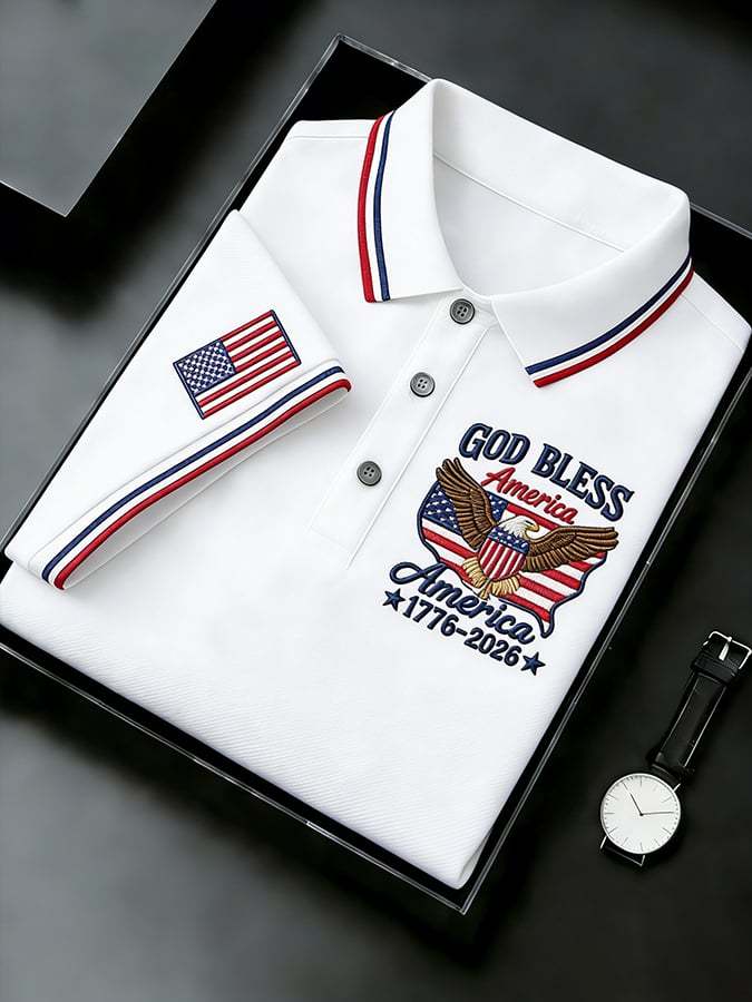 Men's Retro 250th Anniversary of the United States Print  Independence Day Cross Print Polo Shirt