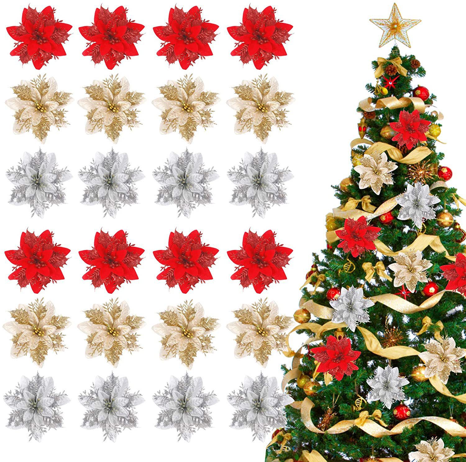 Christmas Tree Poinsettia Ornaments