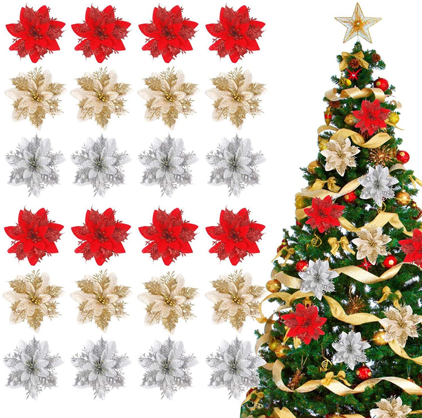 Christmas Tree Poinsettia Ornaments