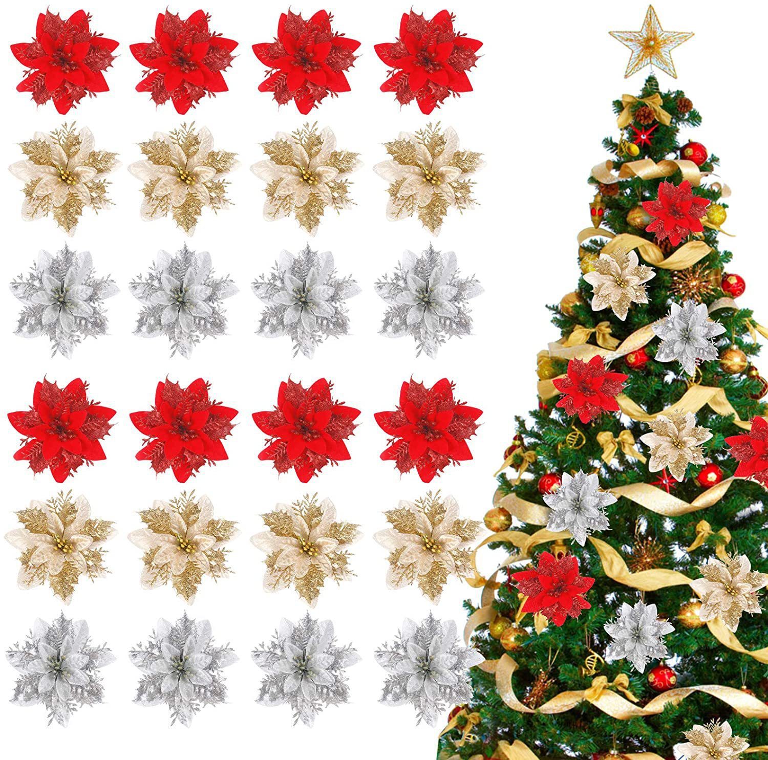Christmas Tree Poinsettia Ornaments