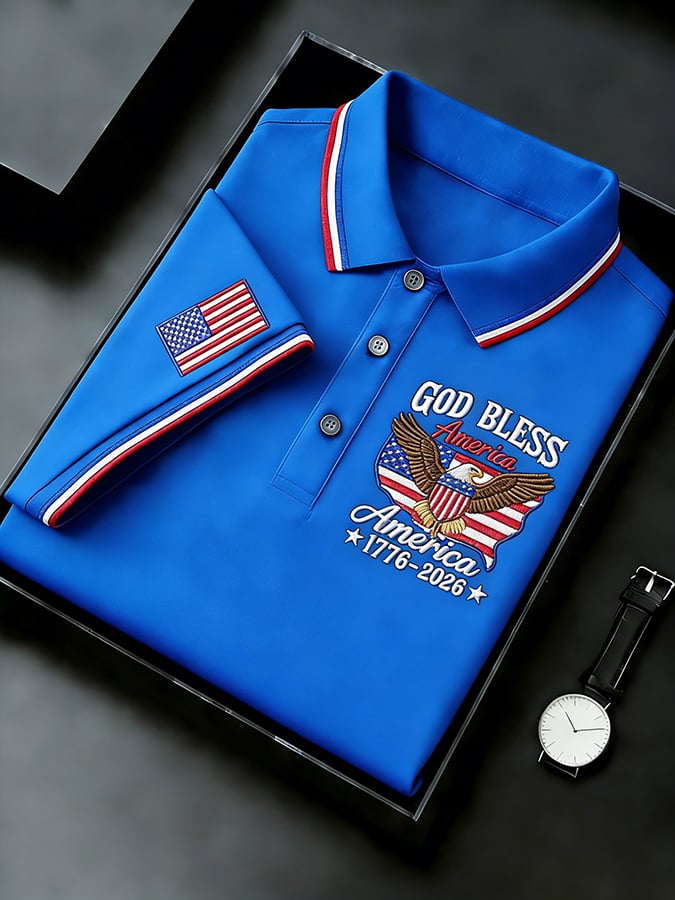 Men's Retro 250th Anniversary of the United States Print  Independence Day Cross Print Polo Shirt