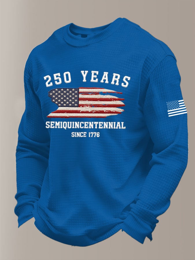 Men's 250th America Anniversary Casual Printed Waffle Fabric Long-Sleeved T-Shirt