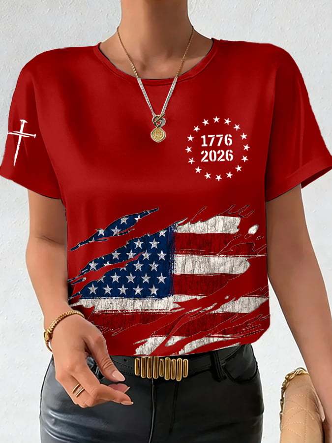 Women's 250th Anniversary National Flag Print Casual T-Shirt