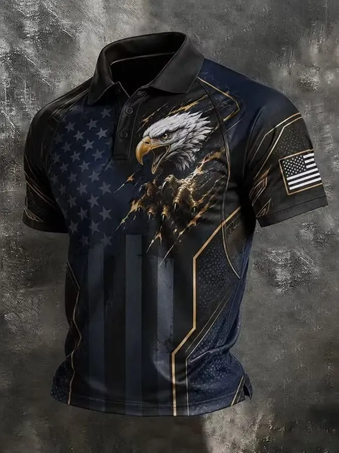 Men's America Flag Printed Polo Shirt