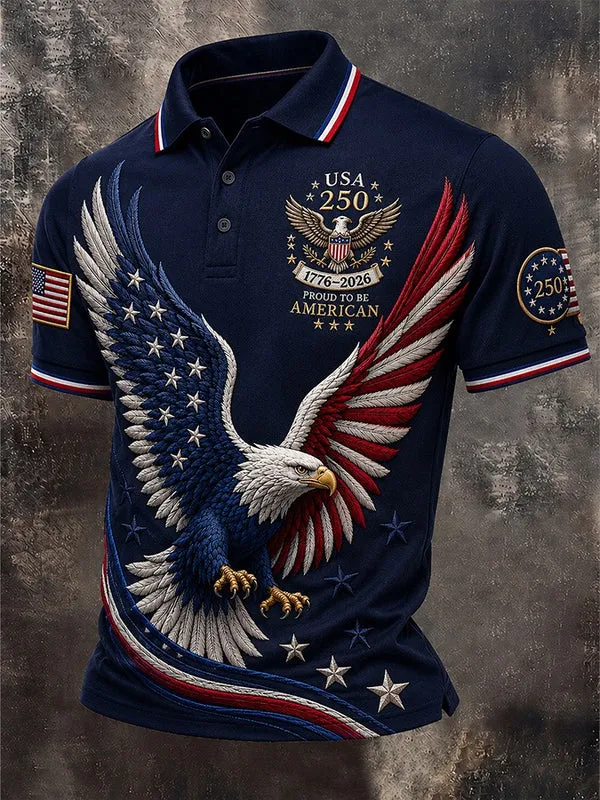 Men's America Flag Printed Polo Shirt