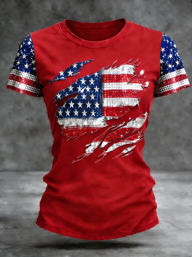 Women's Casual American 250th Anniversary Print T-shirt