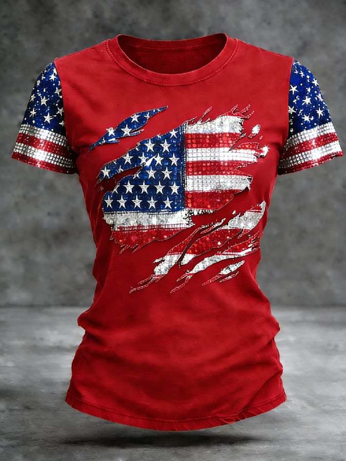 Women's Casual American 250th Anniversary Print T-shirt