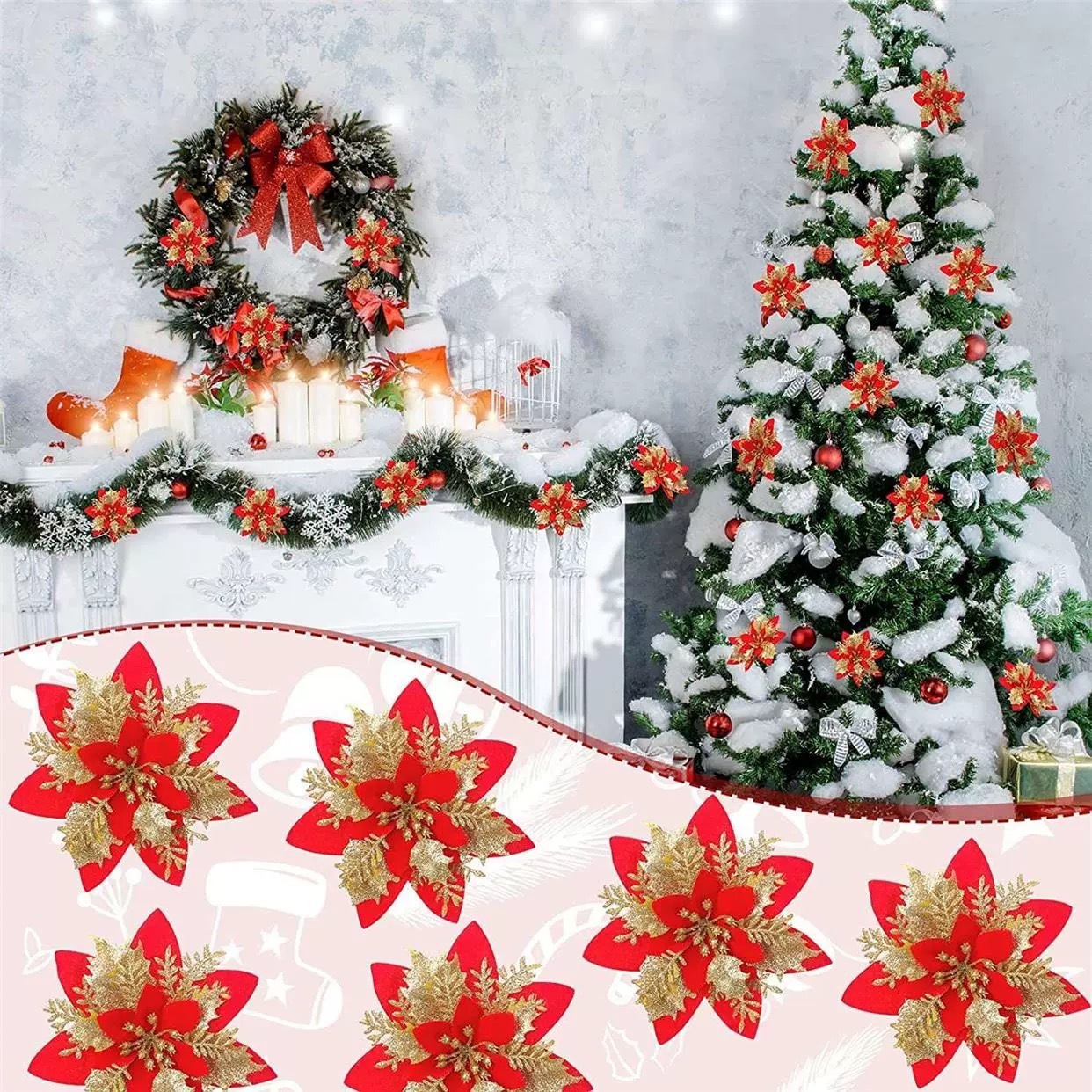 Christmas Tree Poinsettia Ornaments