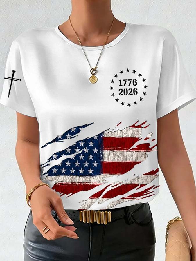 Women's 250th Anniversary National Flag Print Casual T-Shirt
