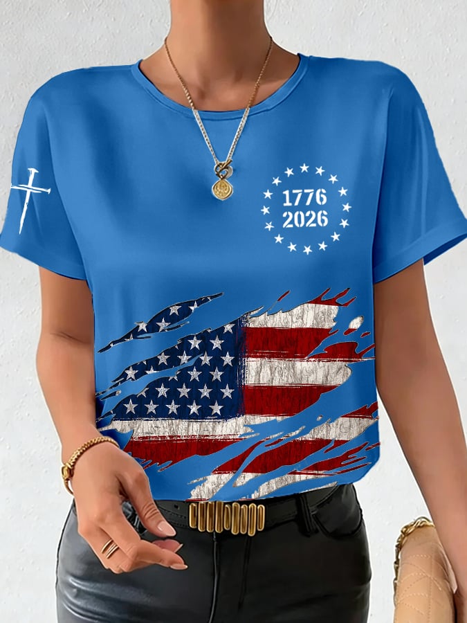 Women's 250th Anniversary National Flag Print Casual T-Shirt
