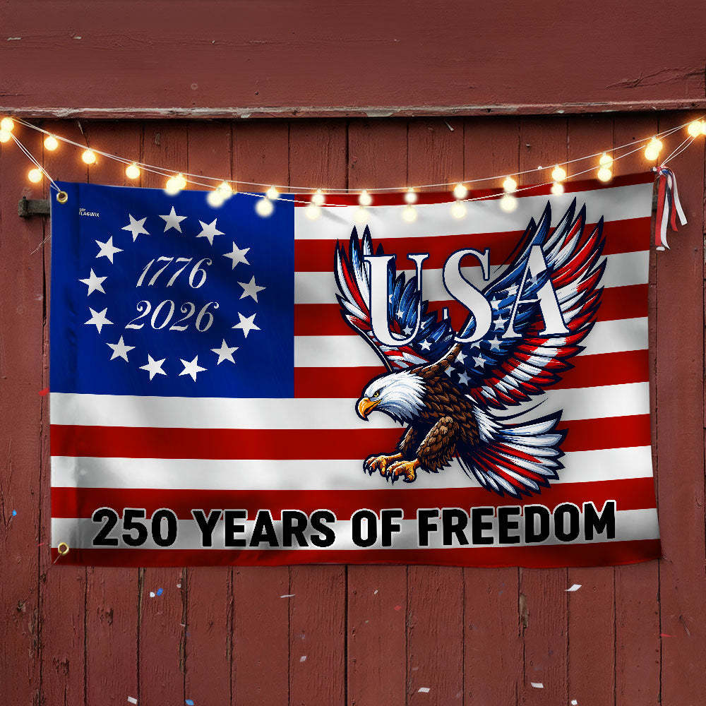 250 Years Of Freedom Flag | Bald Eagle Patriotic 1776–2026 Grommet Flag