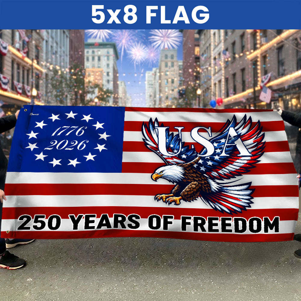 250 Years Of Freedom Flag | Bald Eagle Patriotic 1776–2026 Grommet Flag
