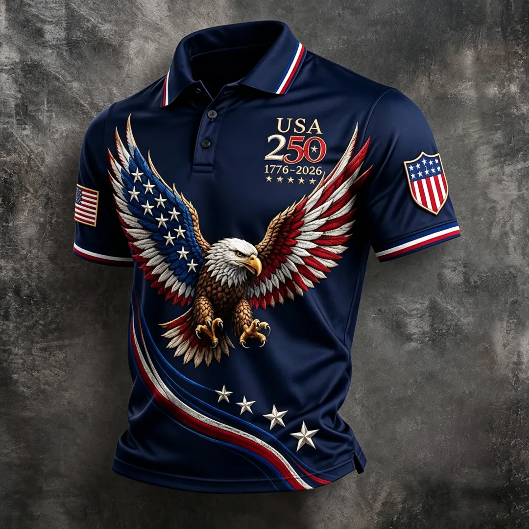 Men's America Flag Printed Polo Shirt