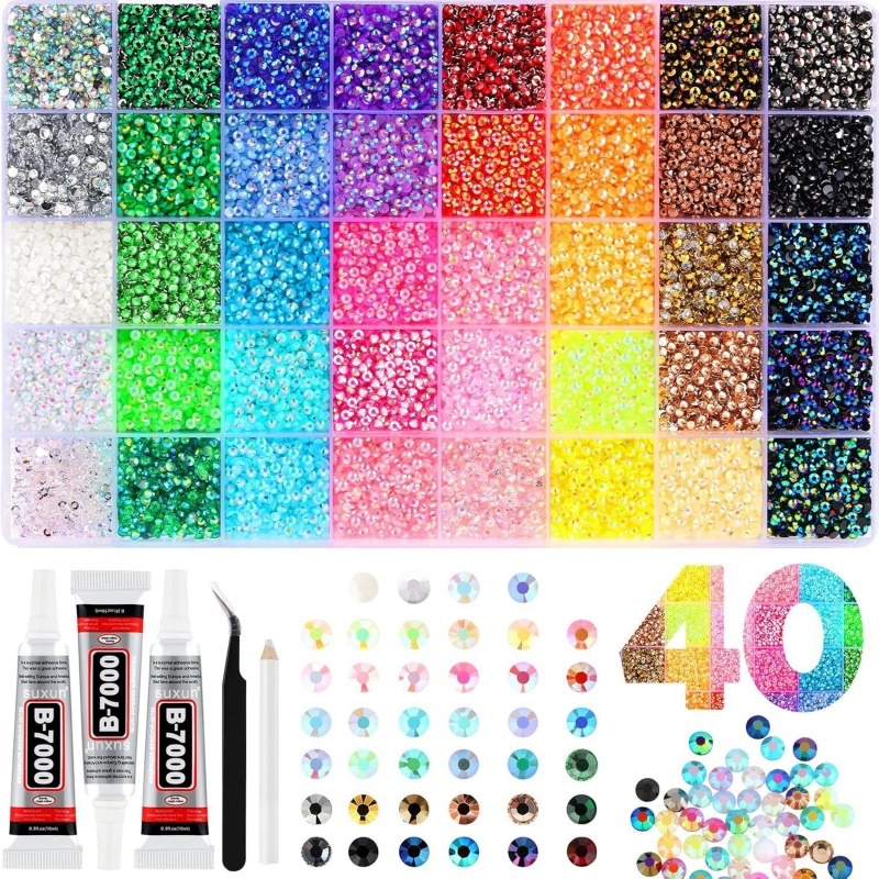 🔥[50% OFF LAST THREE DAYS]VIBRANT GEMS 26000Pcs Resin Rhinestones with Tweezers for Crafting Mixed-Color 3mm Bedazzling Crystal with 3Pcs 10ml B7000 Jewelry Glue for DIY Crafts Clothing Tumblers Shoes Fabric Nail Art Colorful-JKL