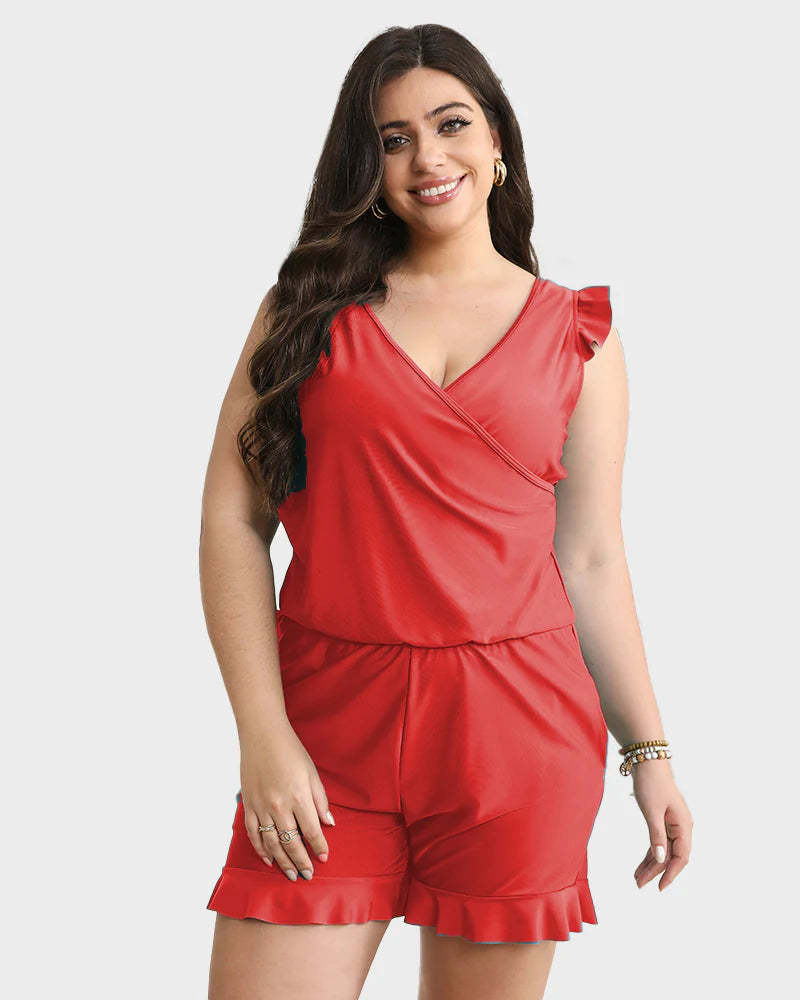 Built-In Bra Swim Romper Three Piece Set