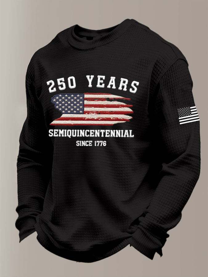 Men's 250th America Anniversary Casual Printed Waffle Fabric Long-Slee