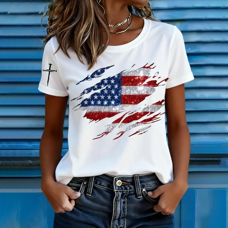 Women's American 250th Anniversary Commemorative Print Casual T-Shirt