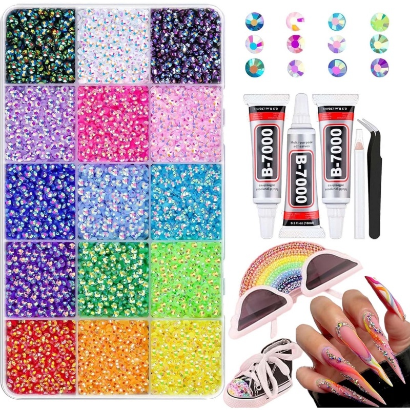 🔥[50% OFF LAST THREE DAYS]VIBRANT GEMS 26000Pcs Resin Rhinestones with Tweezers for Crafting Mixed-Color 3mm Bedazzling Crystal with 3Pcs 10ml B7000 Jewelry Glue for DIY Crafts Clothing Tumblers Shoes Fabric Nail Art Colorful-JKL