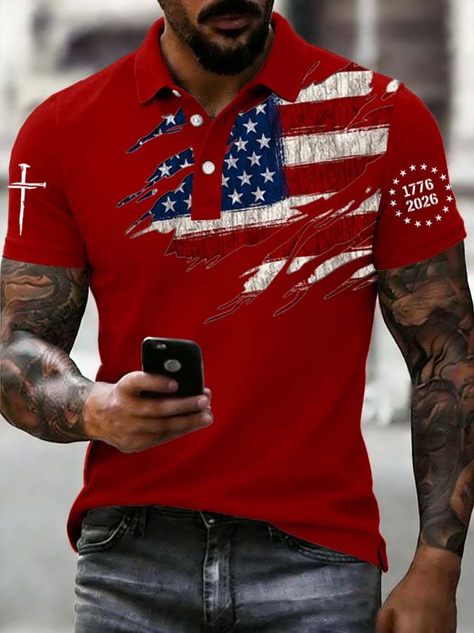 Men's 250th Anniversary National Flag Print Casual Polo Shirt
